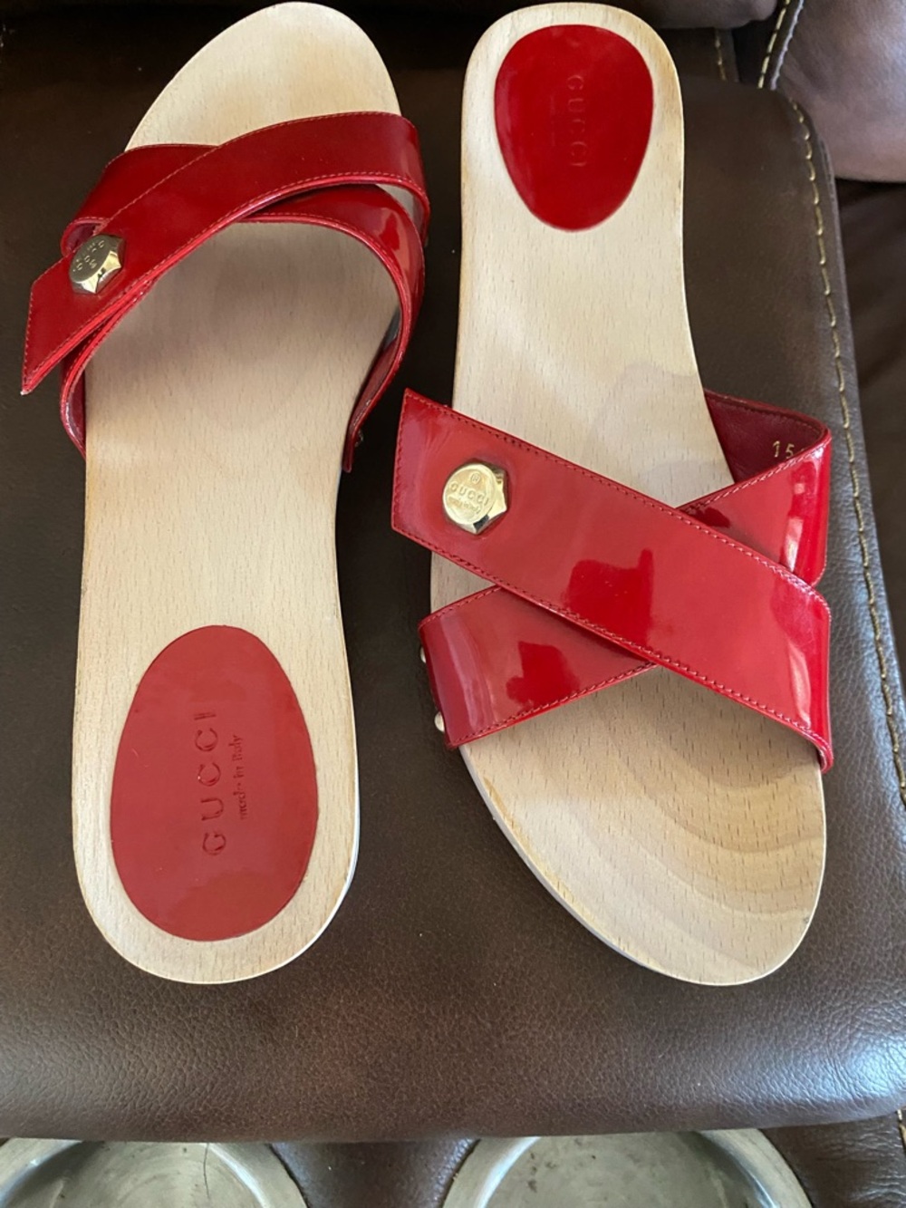 Gucci Red Patent Wood-Effect Slide Sandals - Women’s Size 8 - Picture 9 of 9